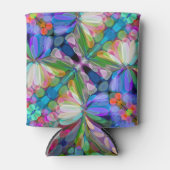 ドラゴンフライワイルドフラワーガーデン抽象芸術フローラ 缶クーラー (正面)