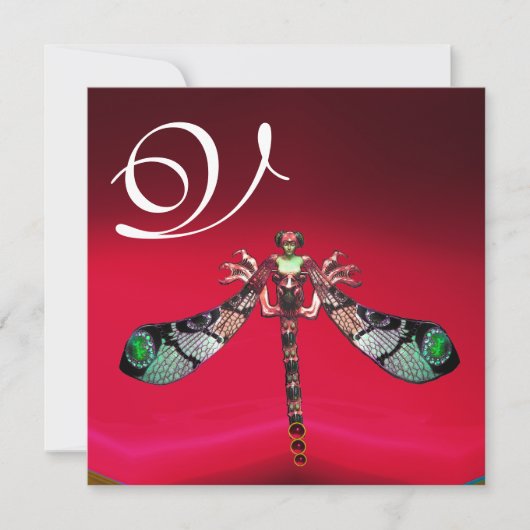 ドラゴンフライ女性モノグラム、赤いブルゴーニュ金ゴールド 招待状 (正面)