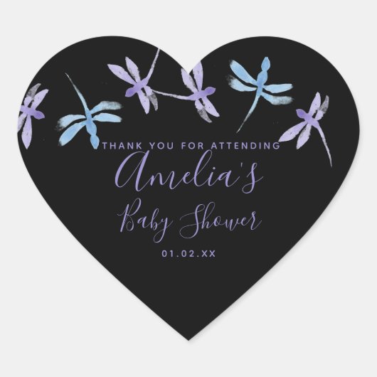 ドラゴンフライ手絵を描赤ちゃんシャワーブラック ハートシール (正面)