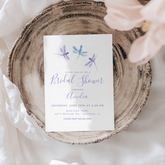 ドラゴンフライ手色彩の鮮やか紫ブルーブライダルシャワー 招待状