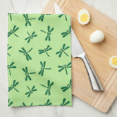 ドラゴンフライ日本のパターン、ライトジェードグリーン キッチンタオル (四つ折り)