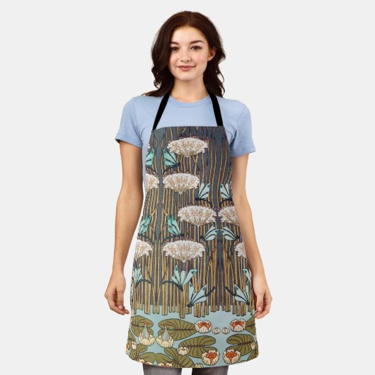 ドラゴンフライ睡蓮マーシュアールヌーボー エプロン (着用した状態)