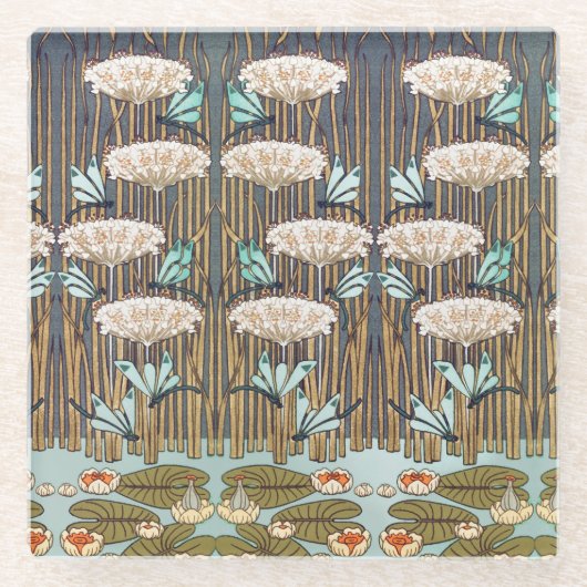 ドラゴンフライ睡蓮マーシュアールヌーボー ガラスコースター (正面)