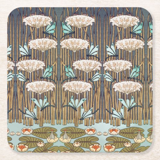 ドラゴンフライ睡蓮マーシュアールヌーボー スクエアペーパーコースター (正面)