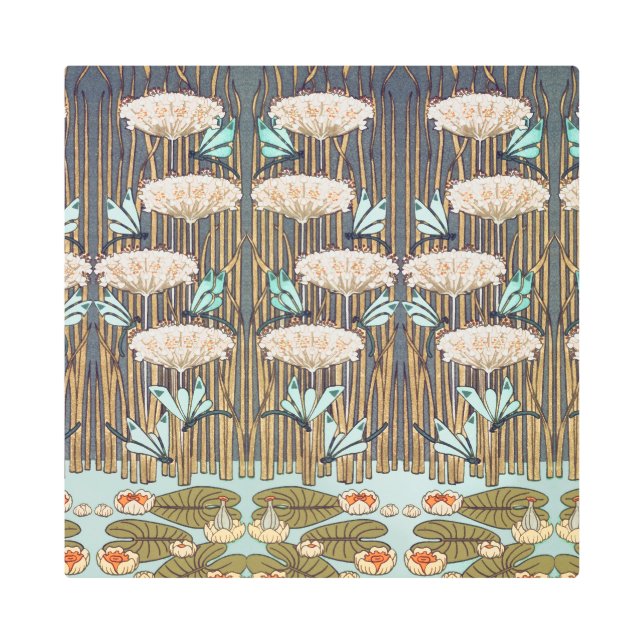 ドラゴンフライ睡蓮マーシュアールヌーボー メタルプリント (正面)