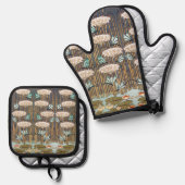 ドラゴンフライ睡蓮マーシュアールヌーボー 鍋つかみ&鍋敷きセット (正面/裏面)