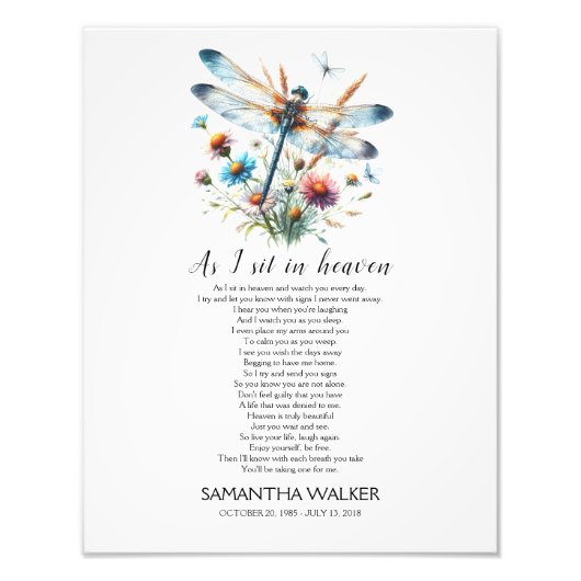 ドラゴンフライ私が座って天国記念詩のサイン フォトプリント            (正面)