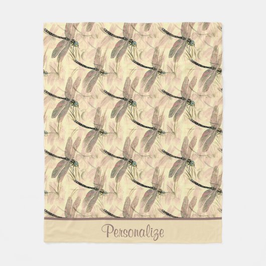 ドラゴンフライ素朴アートデザインパターン フリースブランケット (正面)