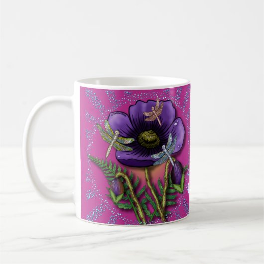 ドラゴンフライ紫のポピー コーヒーマグカップ (左)