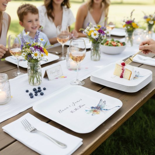 ドラゴンフライ結婚式は日付シールを保存 ペーパープレート