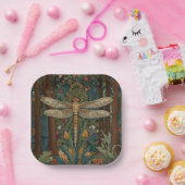 ドラゴンフライ絵画アートのボタニカルボホシックな森 ペーパープレート (パーティー)