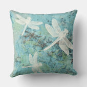 ドラゴンフライ花パターンティール(緑がかった色)クリームブルー クッション (裏面)