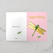 ドラゴンフライ芸術的ピンクフォイル誕生日カード 箔グリーティングカード (外側レイダウン)