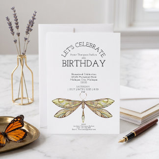 ドラゴンフライ シンプル ゴールド パーティー招待状 招待状