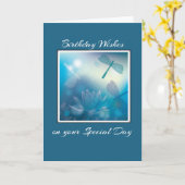 ドラゴンフライ 誕生日、宗教的、男性向け カード (黄色い花)