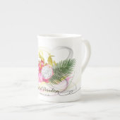 ドラゴンフルーツとピンクのラン熱帯書道 ボーンチャイナマグカップ (正面右)