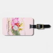 ドラゴンフルーツとピンクのラン熱帯書道 ラゲッジタグ (正面横)