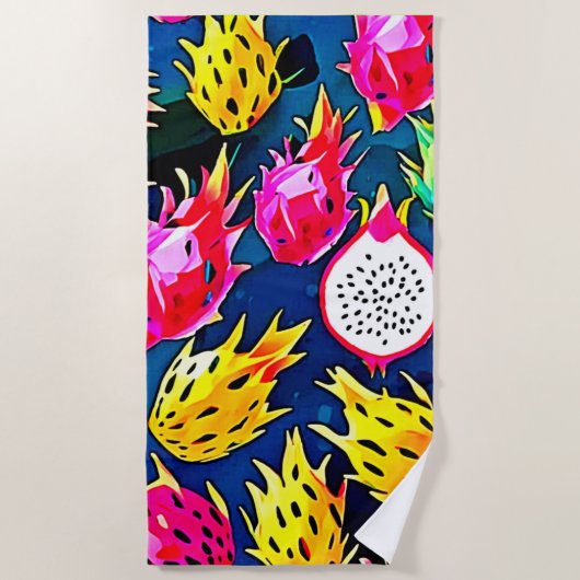 ドラゴンフルーツパターンアート ビーチタオル (正面)