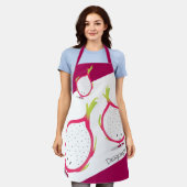ドラゴンフルーツピンク白の微笑み漫画の食べ物 エプロン (着用した状態)