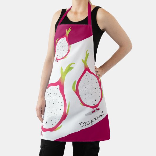 ドラゴンフルーツピンク白の微笑み漫画の食べ物 エプロン (インサイチュ)