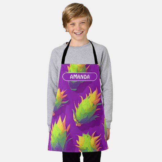 ドラゴンフルーツレインボーカラフルパタパーソナライズされたーン エプロン (着用した状態)