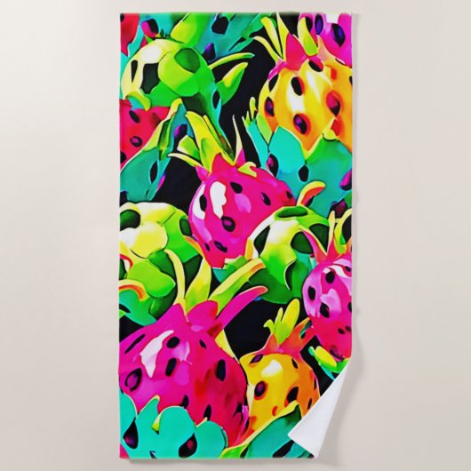 ドラゴンフルーツ鮮やかな模様 ビーチタオル (正面)