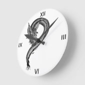 ドラゴンブラック&ホワイトデザイン ラウンド壁時計 (傾斜)