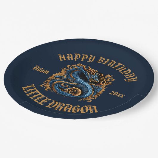 ドラゴンブルーと金ゴールド誕生会 ペーパープレート (アングル)