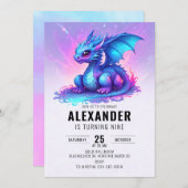 ドラゴンブルーピンクバースデーパーティー 招待状 (正面/裏面)