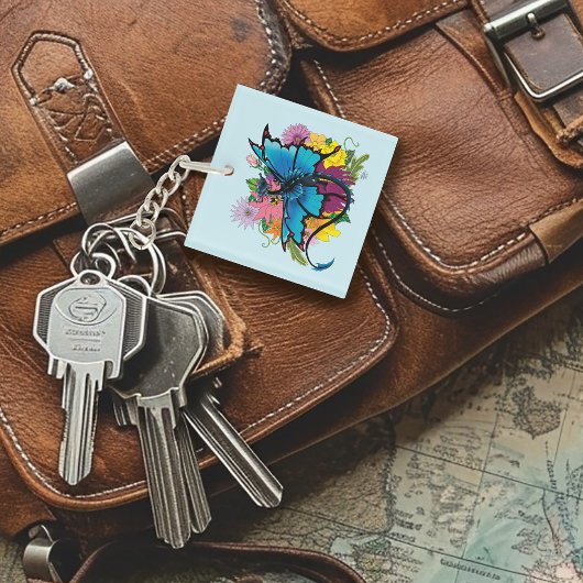 ドラゴンブルー蝶の花 キーホルダー