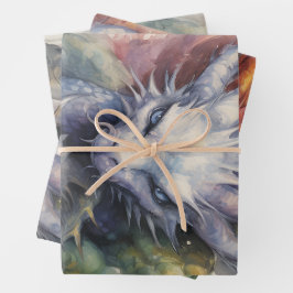 ドラゴンブルー赤 ラッピングペーパーシート