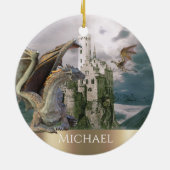 ドラゴンブロンズキャッスルパーソナライズされたファンタジー セラミックオーナメント (裏面)