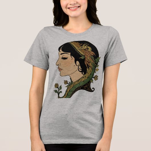 ドラゴンヘアレディ - ペルシア幻想の女性アート トライブレンドTシャツ (正面)