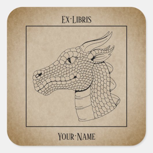 ドラゴンヘッドインプロフィールB&W蔵書票 スクエアシール (正面)