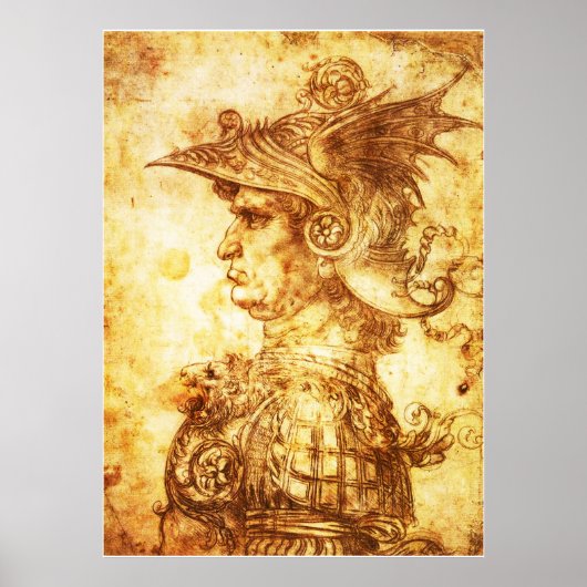 ドラゴンヘルメットセピアスケッチの戦士プロフィール ポスター (正面)