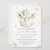 ドラゴンベビーシャワーかわいいボホグリーンウォーター色 招待状 (正面)
