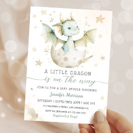 ドラゴンベビーシャワーかわいいボホグリーンウォーター色 招待状