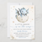 ドラゴンベビーシャワーかわいいボーイブルーウォータードア 招待状 (正面)