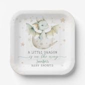ドラゴンベビーシャワーかわいい男の子グリーンドラゴン ペーパープレート (正面)