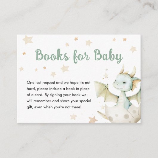 ドラゴンベビーシャワーかわいい緑の本ベビー エンクロージャーカード (正面)