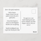 ドラゴンベビーシャワーイベントの変更 ポストカード (裏面)