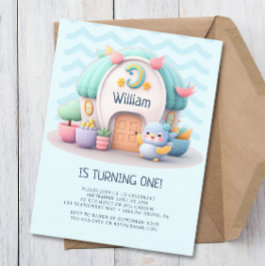 ドラゴンボーイの赤ちゃんの誕生日をお祝いする小さな小さな家 インビテーションポストカード