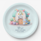 ドラゴンボーイベビーシャワー付きの小さな家 ペーパープレート (正面)