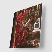 ドラゴンポッドキャスト図書館 スクエア壁時計 (傾斜)