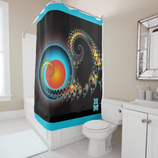 ドラゴンムーンフラクタルアートとモノグラム シャワーカーテン (インサイチュ)