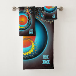 ドラゴンムーンモダンフラクタルアートモノグラム バスタオルセット