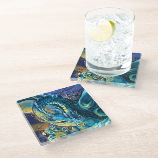 ドラゴンライダーファンタジーアート ガラスコースター (アングル)