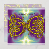 ドラゴンラブ金ゴールドケルト結び目模様ファンタジー 招待状 (正面/裏面)