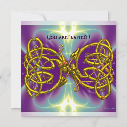 ドラゴンラブ金ゴールドケルト結び目模様ファンタジー 招待状 (正面)