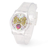 ドラゴンラブ/金ゴールドケルト結び目模様ジェムストーンモノグラム 腕時計 (傾斜)